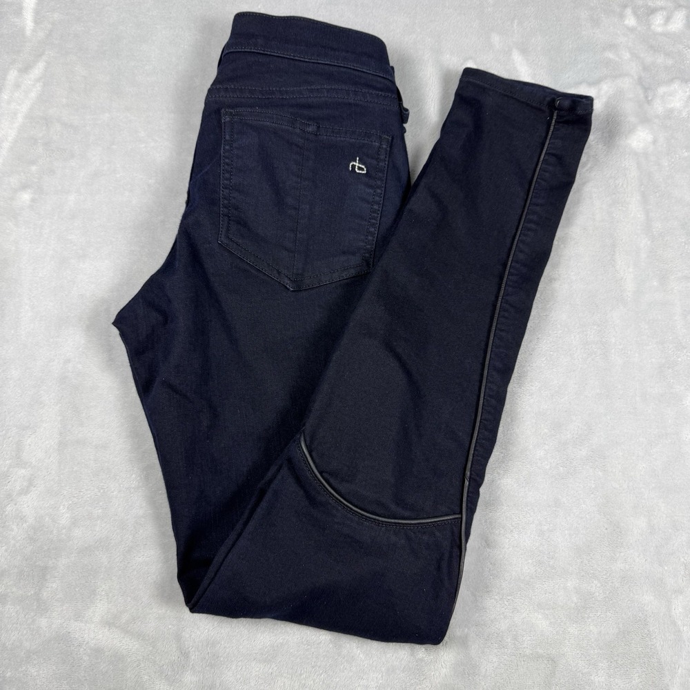 Rag & Bone Midnight Navy Skinny Jeans Leather Trim Moto W1553I382 Mens 25